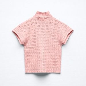 Zara Pointelle Knot Top in Pale Pink